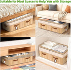 Livole 2 Pack Bamboo Under Bed Storage with Wheels, 6-10 inches Height Adjustable Underbed Storage Containers, 92L XXXL Large