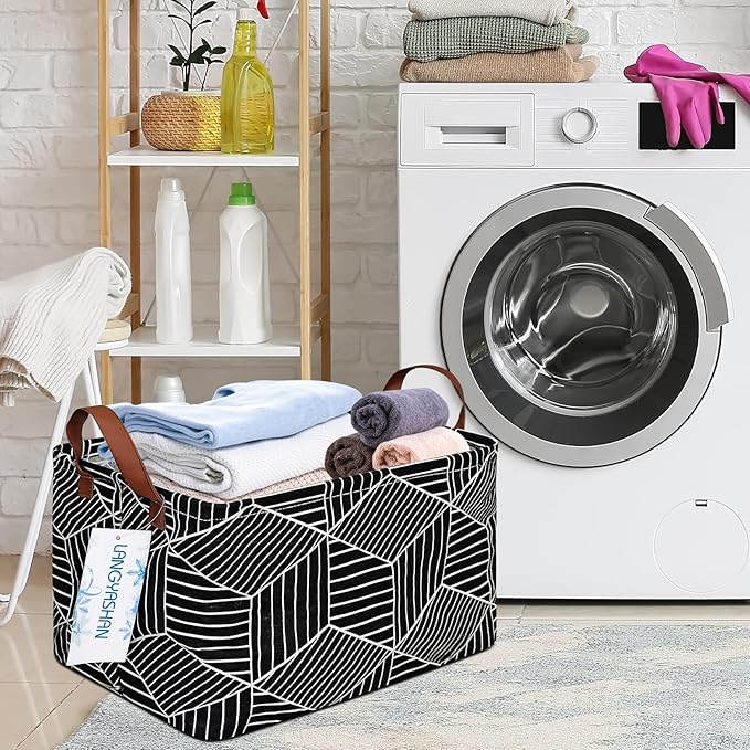 LANGYASHAN Rectangular Storage Bin Collapse Canvas Fabric Cartoon Storage Basket with Handles for Organizing Home Kitchen Boy