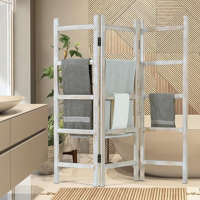 Blanket Ladder,59" H Wood Blanket Ladder for Living Room, Decorative Quilt dispaly Rack, Free Standing and Folding Towel Rack