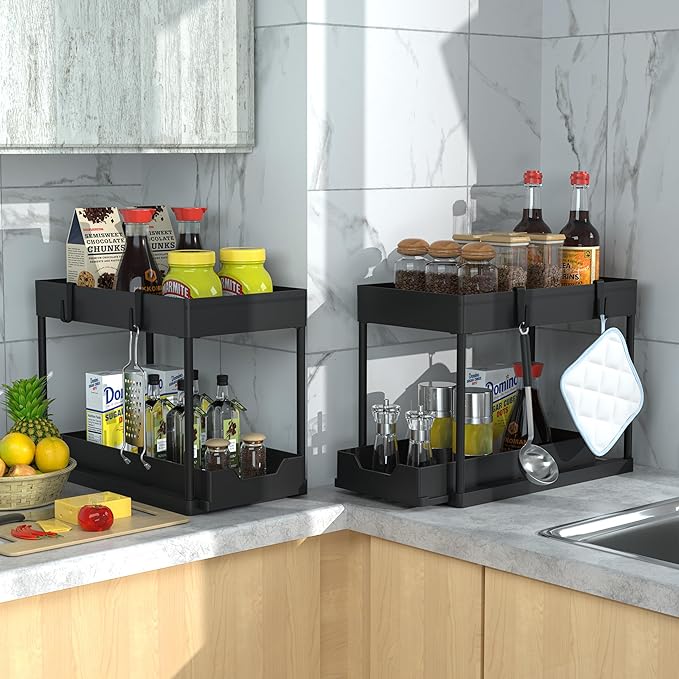 DEKAVA Under Sink Organizer 2 Pack, Bathroom Cabinet Organizer, 2 Tier Sliding Cabinet Basket Organizer Drawer, Multi-Purpose