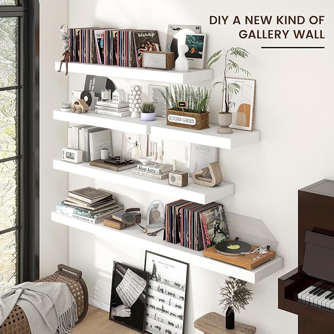 Floating Shelves for Wall, 24 Inch Wide x 12 Inch Deep Floating Shelves, Long Wood Floating Wall Shelf Shelves for Living Roo