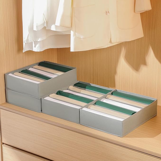 4 Packs T-shirt Drawer Organizers for Clothing,6 Grids Compartment Wardrobe Storage Box, Washable Clothes Organizer for Folde