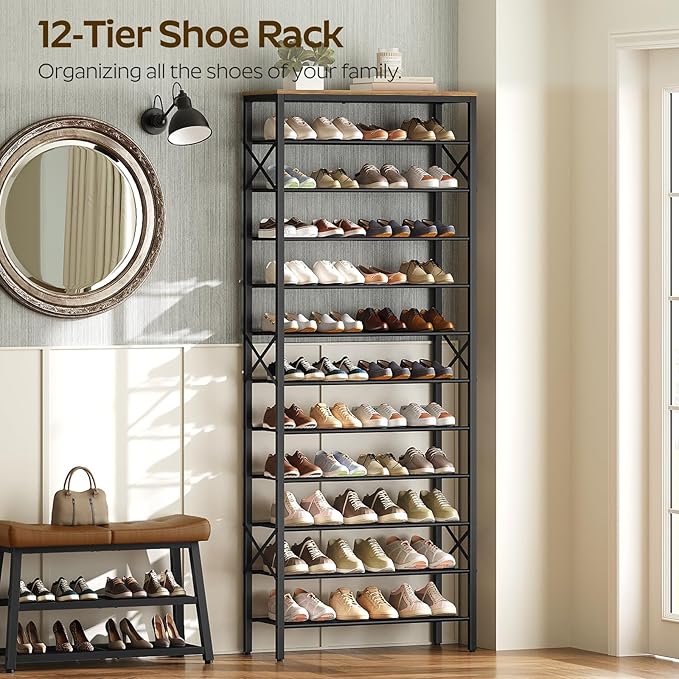 YATINEY 12 Tier Shoe Rack, Large Capacity Shoe Storage Organizer Holds 48 Pairs, Sturdy and Stable, for Entryway, Hallway, Cl