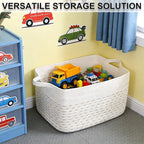 65L Large Blanket Basket,21"x16"x12" Rectangle Storage Bin with Handles,Woven Rope Laundry Basket for Toys, Clothes,Pillows,M