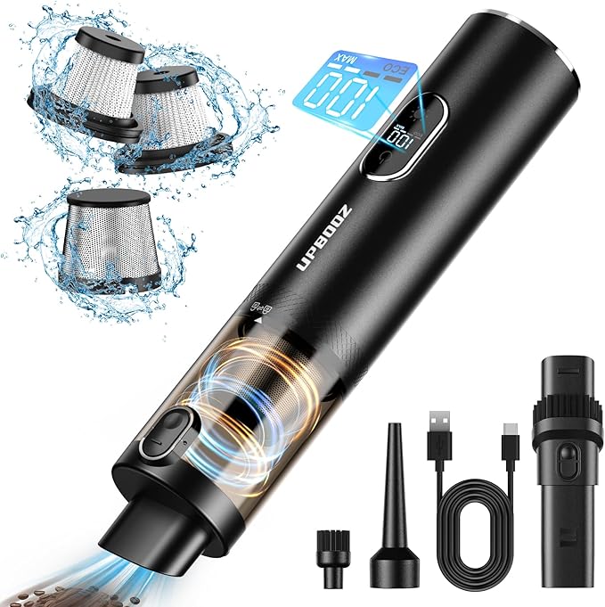 Car Vacuum, Handheld Vacuum Cordless with 14000PA Powerful Suction with LED Light, Air Duster 2-in-1,Low Noise Rechargeable P