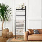 5-Tier Blanket Ladder – 4.8 Ft Wall Leaning Quilt Rack, Farmhouse Blanket Storage for Living Room, Bedroom & Bathroom – Rusti