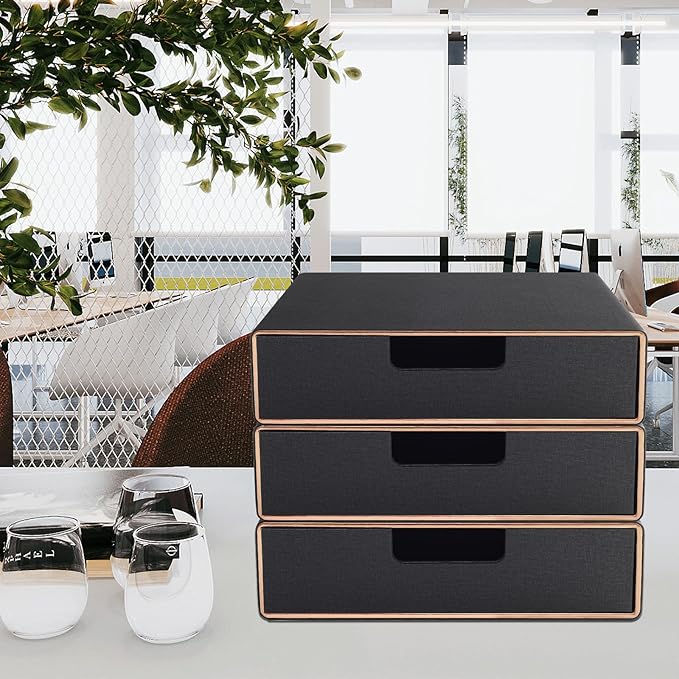 Stackable Organizer Drawer PU Leather Classic Handmade,Organize Home Office Desk Accessories and Sort Letter-Size Paper/a4 Do