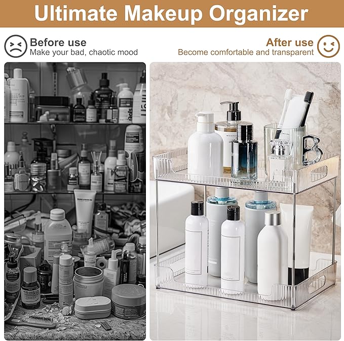 Goderewild 3 Tier Bathroom Counter Organizer, Multi-Purpose Cosmetics Skincare Shelf, Fits A4 Size Makeup Organizer for Offic