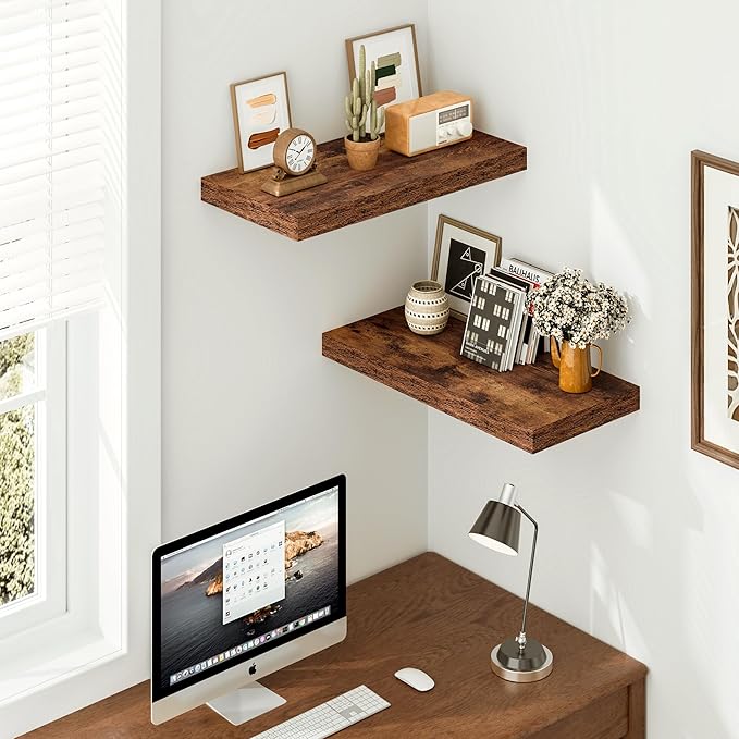 Vivelove 12 Inch Deep Floating Shelves for Wall, 24x12 Long Wall Shelves with Invisible Brackets, for Living Room Bedroom Bat