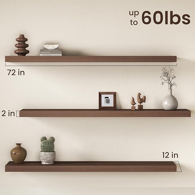 Fun Memories 72 Inch Floating Shelves, 12 Inch Deep Wall Shelf for Fireplace Mantel, Deep Storage Shelves for Home & Office, 