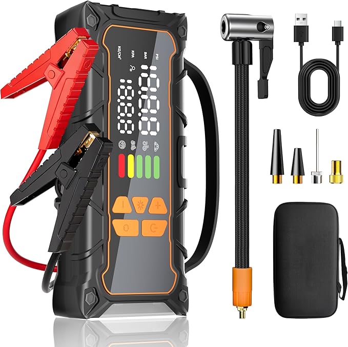 Battery Jumper Starter Portable, Jump Starter with Air Compressor-4000A 12V (7.0L Gas/ 6.0L Diesel) with 160PSI Tire