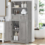 Iwell Storage Cabinet with 2 Drawers & Adjustable Shelf, Tall Bathroom Cabinet with Doors, Cupboard, Kitchen Cabinets for Liv