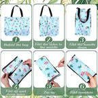 Cunno 6 Pcs Reusable Foldable Grocery Bags, Large Capacity Shopping Bag with Zipper Handle, Waterproof, Women