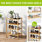 BMOSU 4-Tier Bamboo Small Shoe Rack Premium Stackable Shoe Shelf Storage Organizer for Hallway Closet Living Room Entryway Or