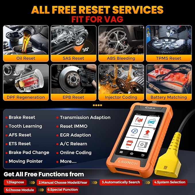 LAUNCH Creader Elite OBD2 Scanner Diagnostic Tool Fit for Audi Volkswagen Skoda Seat,Full System All Reset Bi-Directional Code