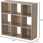 SUPER DEAL 9 Cube Open Shelf Bookcase, 3 x 3 Storage Organizer Shelf with 5 Removable Back Panels Wood Bookshelf System Displ