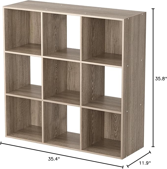 SUPER DEAL 9 Cube Open Shelf Bookcase, 3 x 3 Storage Organizer Shelf with 5 Removable Back Panels Wood Bookshelf System Displ