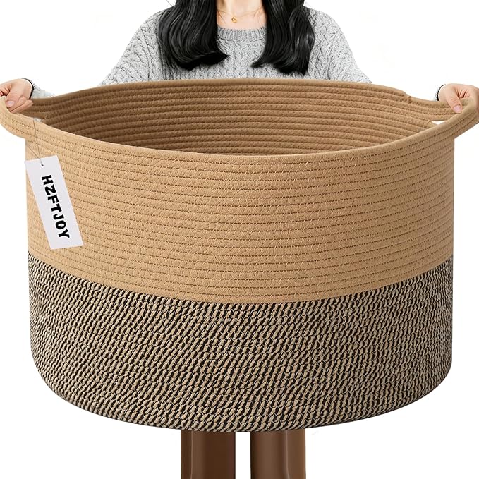 115L Large Blanket Basket,23.6" L x 23.6" W x 15.7" H Rope Woven Baskets with Handles, Toys Storage Bins,Laundry Basket Perfe