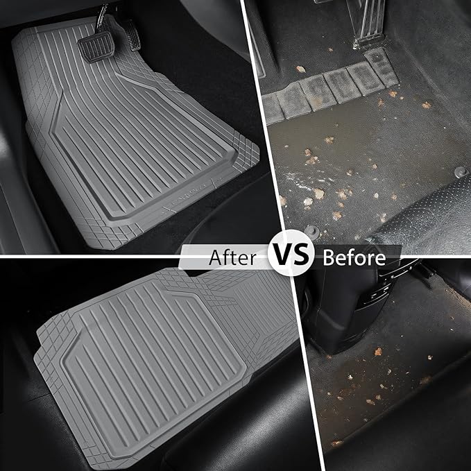CAR PASS Heavy Duty Rubber Floor Mats for Car, Waterproof Liner Deep Dish Car Mats Full Sets, Universal Trim to Fit for SUV Truck Sedans Vans, All Weather Automotive Floor Mats 3pcs, Solid Gray