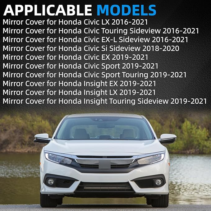 Driver Side Mirror Cover Replacement for Honda Civic 2016-2021, Insight 2019-2021 - Left Side Mirror Covers, Rear View Mirror Cap White