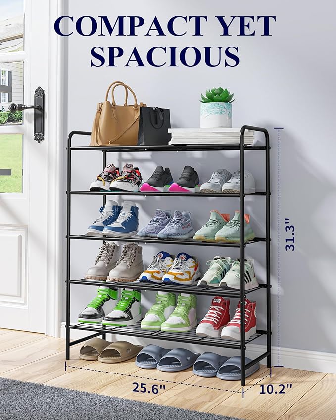 Kitsure Shoe Rack - Stainless Steel Shoe Organizer, Sturdy Shoe Rack for Closet and Front Door Entrance, Free Standing Shoe S
