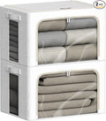 FHSQX 2 Pack Clear Window Storage Bins - Large Stackable Linen Fabric Storage for Clothes Foldable Container Organizer Set wi