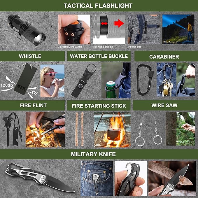 Gifts for Men Christmas Dad, Survival Kit, 150 PCS Survival Gear and Supplies Equipment with Trauma Bag, Molle Pouch Emergenc