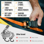 FORTEM Ratchet Straps, Tie Down Strap Set 1650lb Break Strength, 4 Pack 15ft x 1in, 4 Soft Loops, Moving Straps Tie Downs, Cargo Cam Buckles for Trucks, Carry Bag, for Men