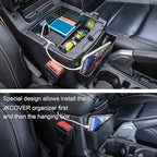 3PCS Center Console Organizer Tray Box Compatible with 2018-2025 Wrangler and 2020-2023 2024 2025 Gladiator Gear Shift Organizer Armrest Accessories Hanging Box（Not for JK/JKU）