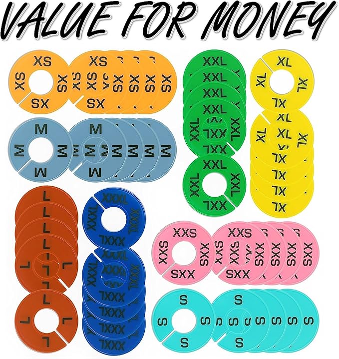 Clothes Size Dividers | 40 Pieces 8 Colors XXS-XXXL | Ultimate Clothing Rack Dividers | Round Clothes Rack Clothes Hangers, C