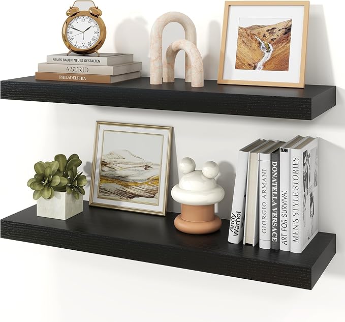 Floating Shelves for Wall, 9.3" Deep Wall Mounted Wood Shelves for Bathroom, Bedroom, Living Room, Kitchen, Hanging Shelf for