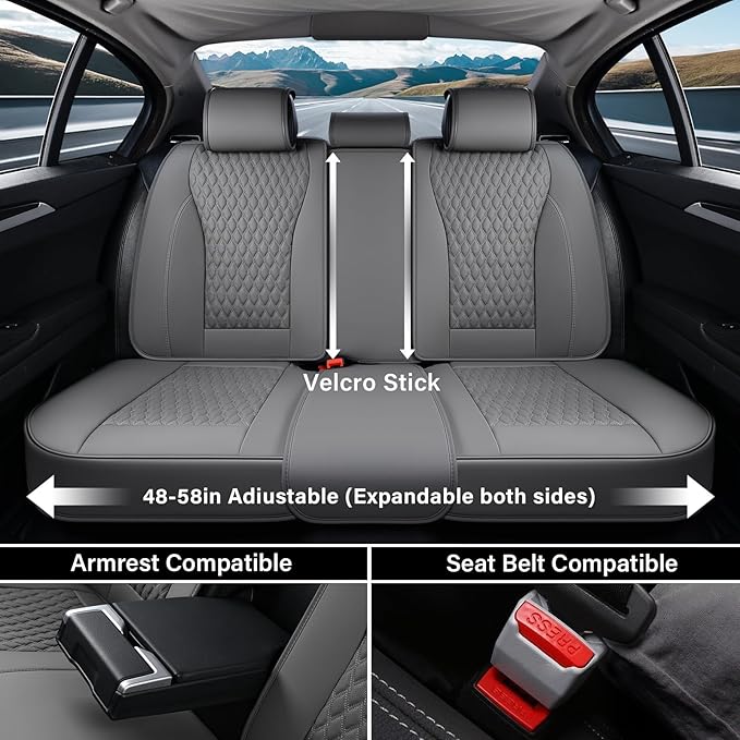 Coverado Leather Seat Covers, Car Seat Covers Full Set, Waterproof Seat Covers 5 Seats, Front and Back Car Seat Protector, Gr