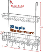 Simple Houseware Over The Door Hanging Shelf Organizer,11 Hooks with Dual Basket, Chrome