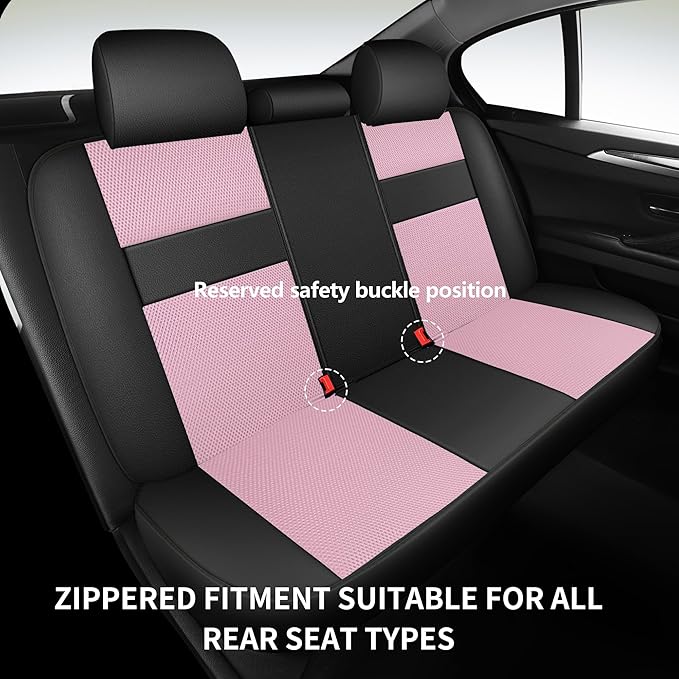 Leather 3D Foam Back Support Pink Car Seat Covers Full Set, Air Mesh Automotive Seat Covers, All Season Car Seat Cover Fit Au