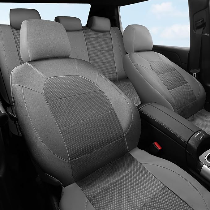 CAR PASS Leather Car Seat Covers Breathable Seat Cover Full Sets Airbag Compatible for Most Cars, SUVs, Trucks, and Vans (Ful