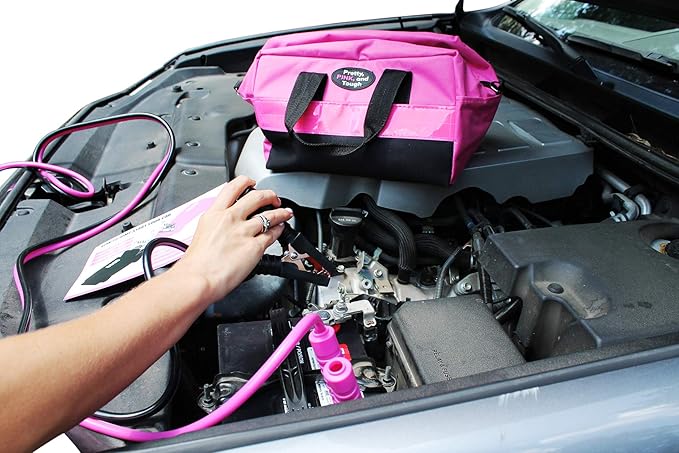 Pretty Pink Roadside Kit - Pink Emergency Kit for Teen Girls and Women - Car Accessories for Women - Durable Carry Bag with L