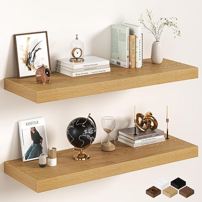 40Inch Oak Floating Shelves for Wall, 12 Inch Deep Shelves for Bedroom, Kitchen, Bathroom Wall Mounted, Rustic Wood Floating 
