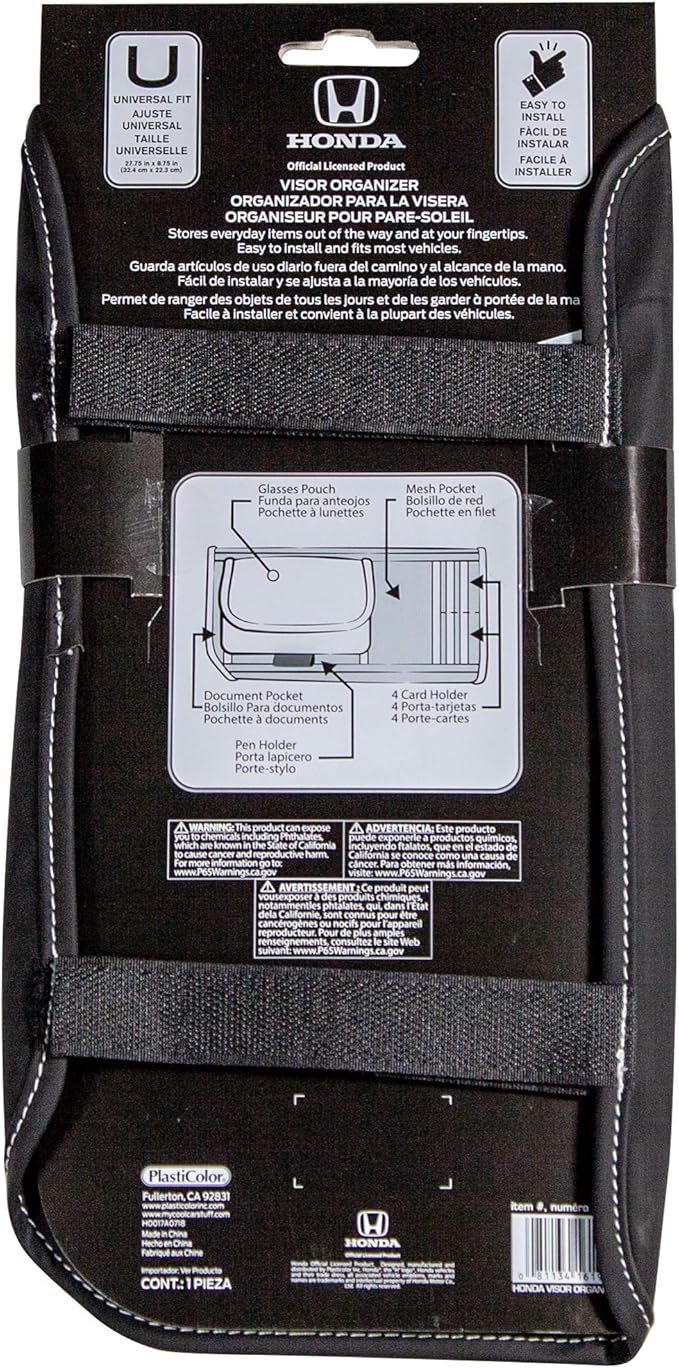 Plasticolor 006195R01 Honda Logo Car Truck or SUV Sun Visor Organizer, Auto Interior Pocket Organizer, Registration and Document Holder, Personal Belonging Sunglass Storage Pouch Organizer