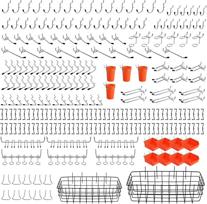 ENJOYWOOD Pegboard Organizer Accessories Kit 264 PCS, Peg Board Hooks Assortment with Bins, Cups, Baskets for 1/4in Pegboard 