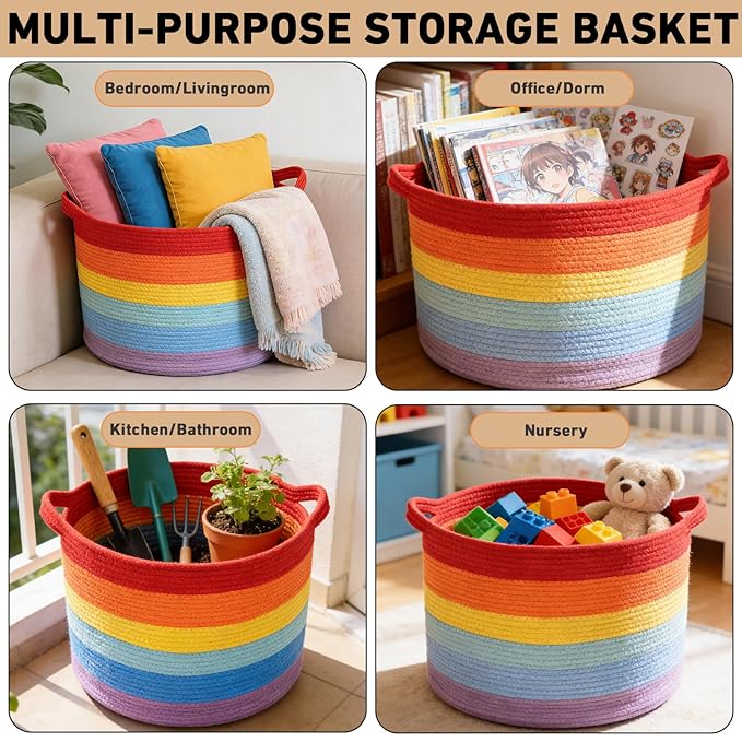 90L Large Blanket Basket,21.7"L x 21.7"W x 13.8"H Rope Woven Baskets with Handles, Toys Storage Bins,Laundry Basket Perfect f
