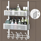 Adjustable Over The Door Hooks Organizer, Door Hanger Coat Rack with 2 Mesh Baskets and 10 Hooks, Back of Door Storage Organi