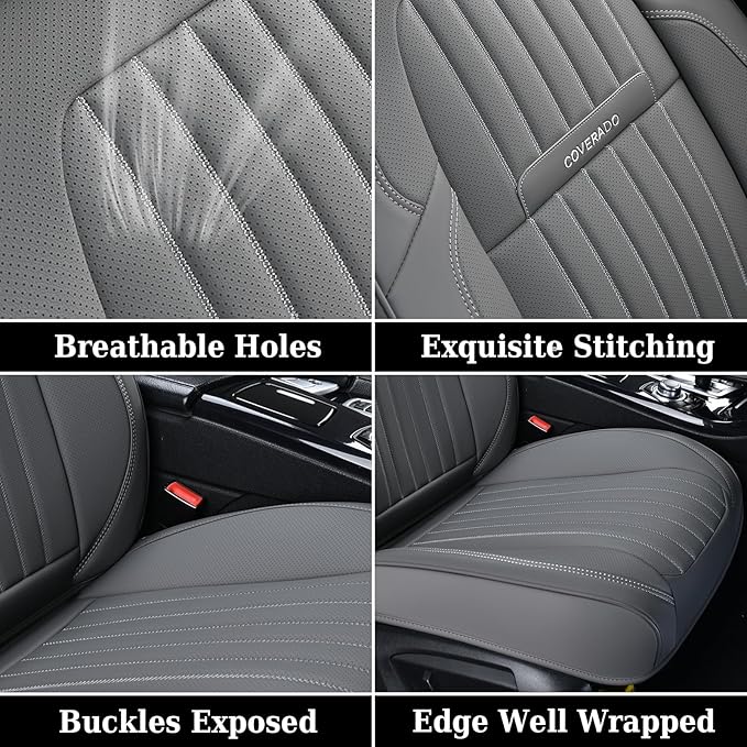 Coverado Car Seat Covers Full Set, Gray Car Seat Cover, Seat Covers for Cars, Waterproof Car Seat Protector, 5 Pieces Nappa C