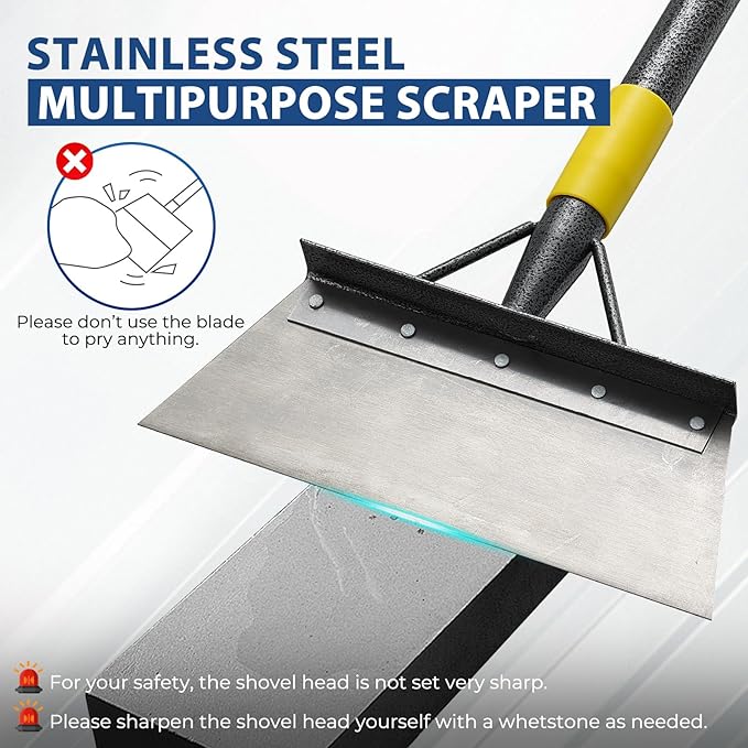 Snow Ice Scraper, 60" Long Handle Heavy Duty Garden Flat Shovel, Multifunctional Cleaning Shovel, Floor Scrapers Stainless Steel Garden Tools Weed Scraper for Weeding,Scraping,Ice Removal,Lawn Edging