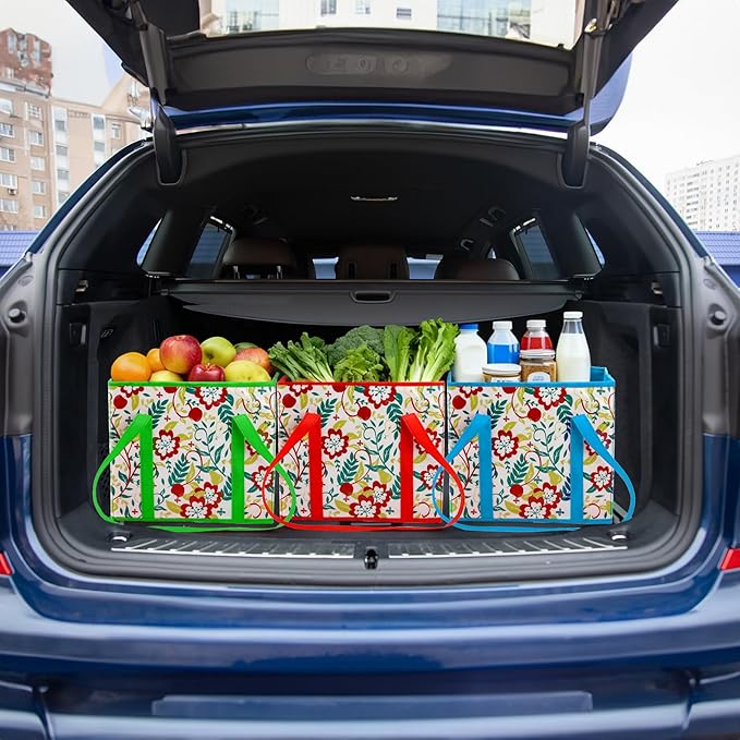 4 Pack Reusable Grocery Bags, Large Heavy-Duty Shopping Tote with Box Shape, Foldable Car Organizer Trunk Bin with Reinforced Handles Hard Bottom for Picnic, Toy, Cloth, Hold up to 50 Lbs