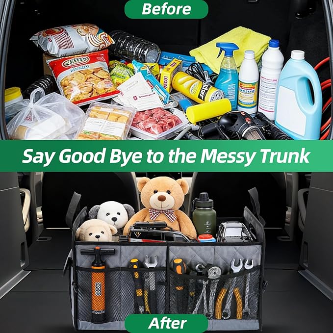 Car Trunk Organizer, 75L Large Capacity Waterproof Auto Storage with Non-Slip Bottom Strips, Collapsible Cargo Organizer for Su