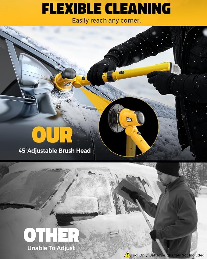 Ecarke Electric Ice Scraper Compatible with Dewalt 20V Battery, 2000RPM High-Speed 45° Head Adjust, 30'' Adjustable Handle Car Window Windshield Scraper for Ice & Snow, Tool Only Battery Not Included