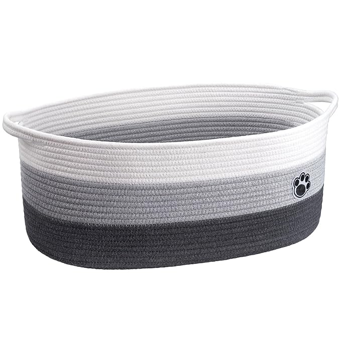 Large Dog Toy Basket, 19.7" X 11" X 7.9" Woven Baskets for Dog Cat Storage, Toy Basket with Handles for Nursery, Living Room,