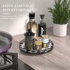 Black and White Kitchen Lazy Susan Turntable – Checkered Round Decorative Tray, 10” Table Top Oak Wood Lazy Susan for Cookies