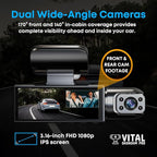 Vital Dash Camera Pro 2026 Dashcam Front and Rear Camera for Cars Dual Car Camera with Night Vision, G-Sensor 24/7 Parking Su