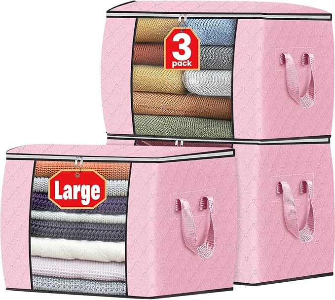 Fab totes 24 Gallons Clothes Storage, Foldable Thick Fabric Blanket Storage Bags, Containers for Organizing Bedroom, Closet, 